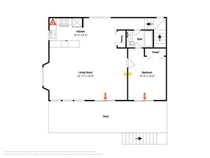 A floor plan with a kitchen, living room, bathroom, and bedroom. - You're The Tops by Topsail Realty (Holly Ridge)