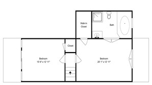 A floor plan with two bedrooms, a walk-in closet, and a bathroom.