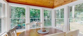 Spacious lakefront home with stunning views, hot tub, fire pit, dock & swimming