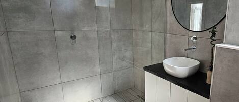 Shower, towels, toilet paper
