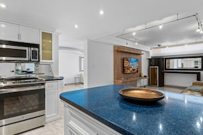 Superior Apartment, Beach View | Private kitchen | Full-sized fridge, microwave, stovetop, espresso maker