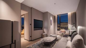 Suite, 1 kamar tidur, pemandangan kota | Seprai premium, selimut bulu angsa, dan ruang kerja ramah laptop