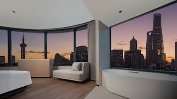 Premium bedding, down duvets, laptop workspace, blackout curtains