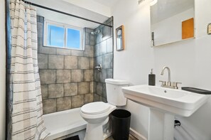 Shower, towels, toilet paper