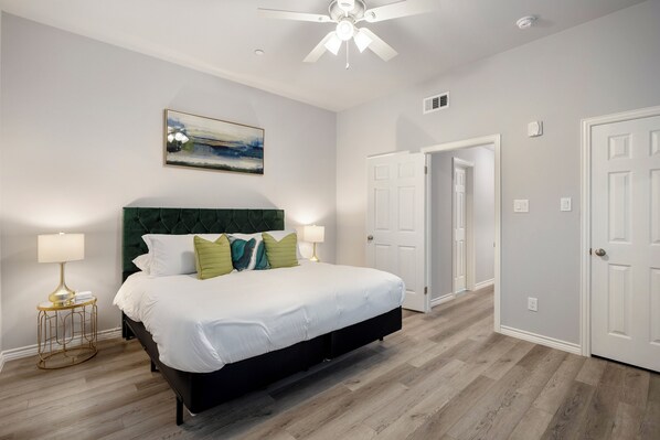 1 bedroom, desk, iron/ironing board, travel cot