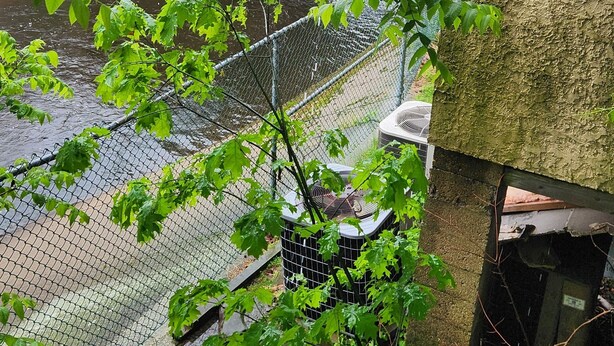 A view of a river with a bridge, surrounded by greenery and a fence. - Charming Entire Main Floor with WiFi in downtown Hawley (Hawley)