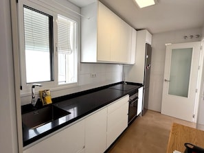 Fridge, microwave, oven, dishwasher