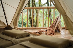 Premium bedding, memory-foam beds, desk, laptop workspace