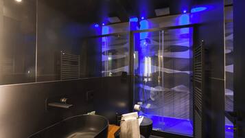 Shower, jetted bath, hair dryer, bidet