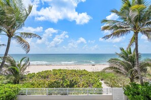 On the beach, sun loungers, beach towels
