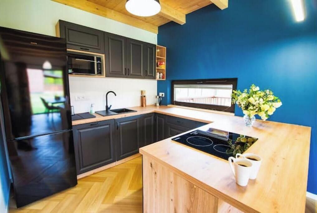 Frigorífico, microondas, horno y placa de cocina