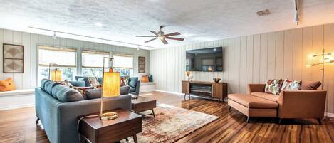 TV, fireplace, offices