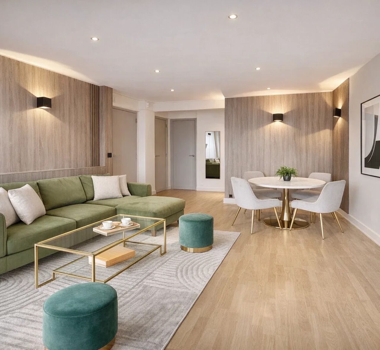 Appartement Familial, vue cour intérieure | Coin séjour | TV connectée de 80 cm avec chaînes numériques