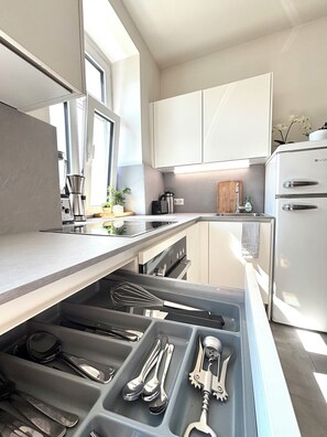 Fridge, oven, stovetop, dishwasher