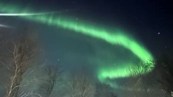 Cielo nocturno con la aurora boreal.