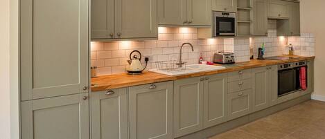 Microwave, oven, dishwasher, high chair