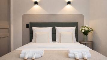 Superior-Apartment, Blick auf den Innenhof | Bügeleisen/Bügelbrett, Reisekinderbett, kostenloses WLAN, Bettwäsche