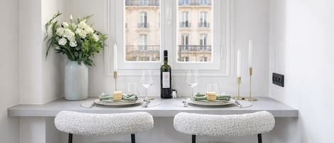 Superior Apartment, Courtyard View | Private kitchen | Espresso maker, electric kettle, toaster, freezer