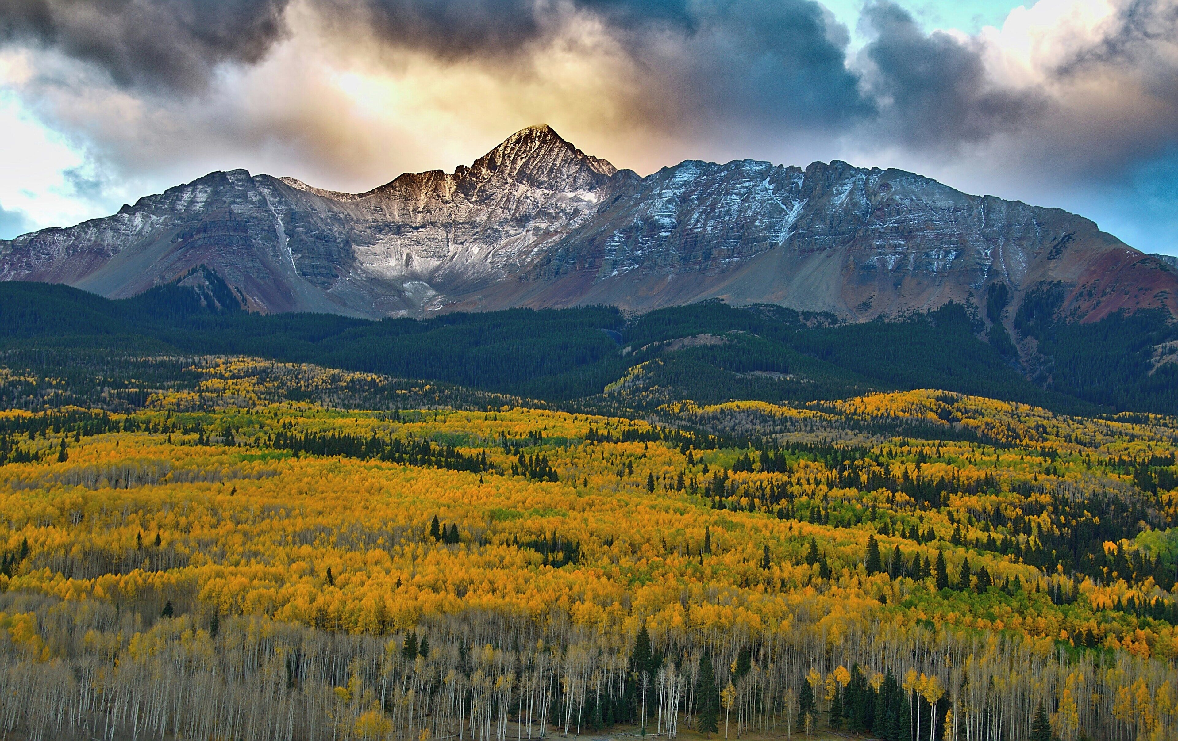 A mountain range with a forested valley below.