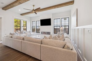 TV, fireplace, offices