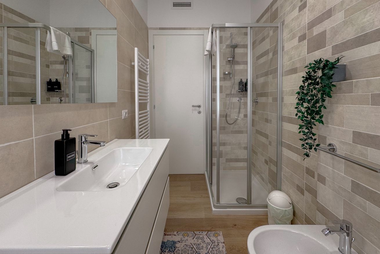 Shower, bidet, towels, soap