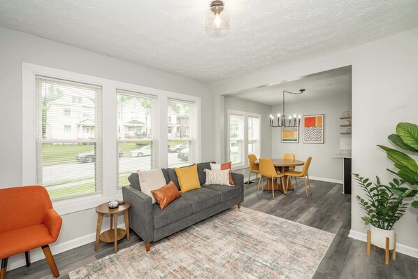 House, Multiple Beds, Patio, Garden View (Modern Cincy Home) | Living area | 42-inch flat-screen TV with digital channels