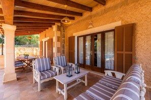 Outdoor dining - "Es Turo de França" with Mountain Views, Pool, and Wi-Fi (S'Horta)