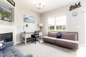 TV, fireplace, offices