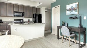 Fridge, dining tables