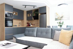 Apartment, 2 Bedrooms, Accessible, Garden View | Living room - Deluxe Two Bedroom Condo & Pool on 5th Floor (Skopje)