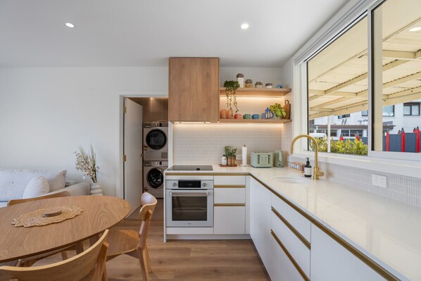 Fridge, microwave, oven, dishwasher