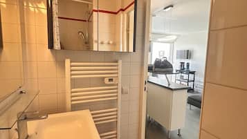 Shower, free toiletries, hair dryer