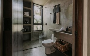 Hair dryer, soap, toilet paper