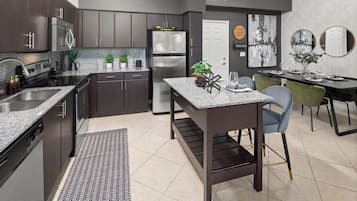 Apartment, 1 Bedroom | Private kitchen | Microwave, oven, stovetop, dishwasher