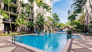 Outdoor pool, pool loungers
