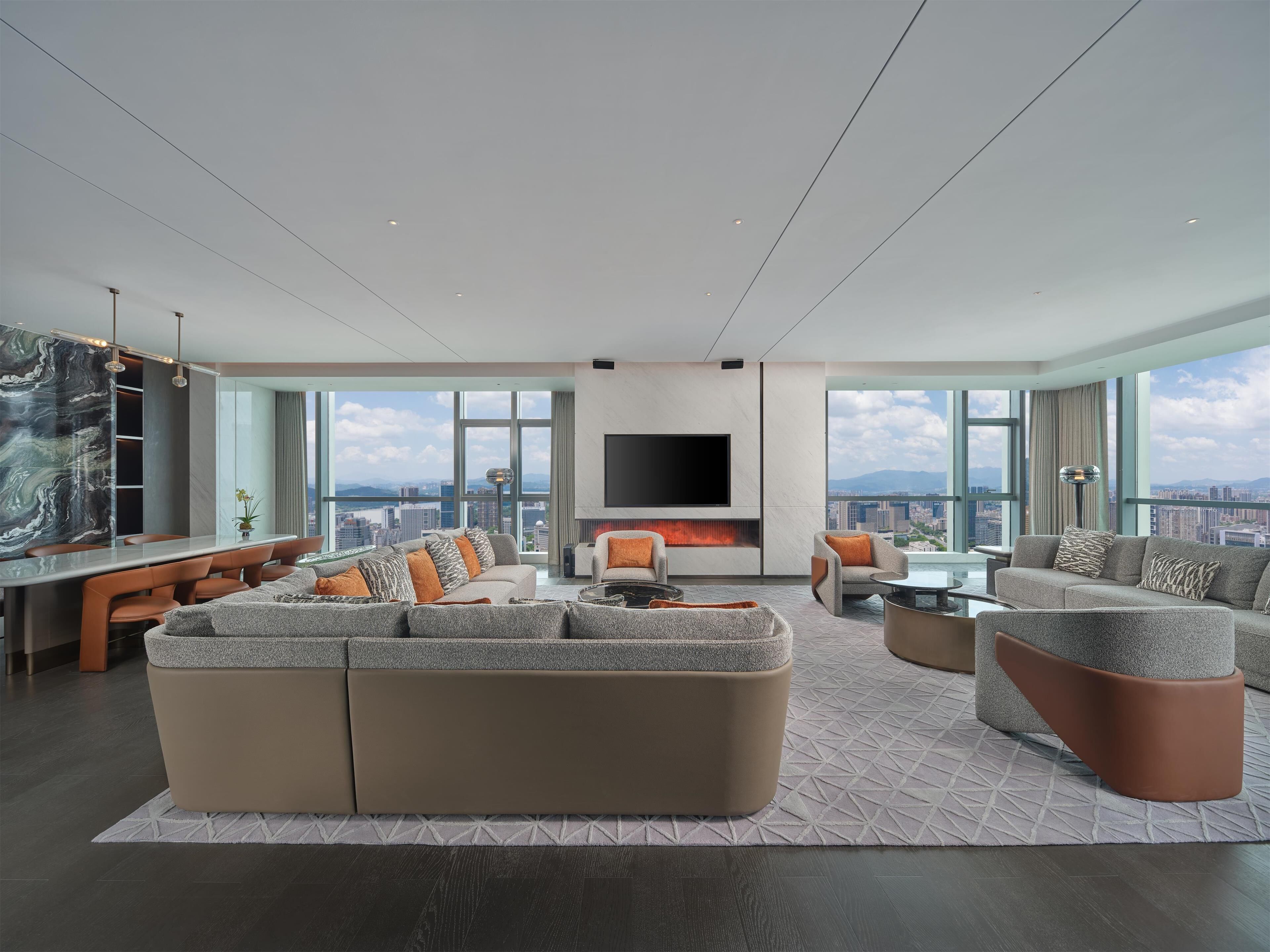 Presidential Suite, 1 King Bed | Living area | 55-inch LCD TV with satellite channels