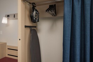 Desk, laptop workspace, blackout curtains, soundproofing