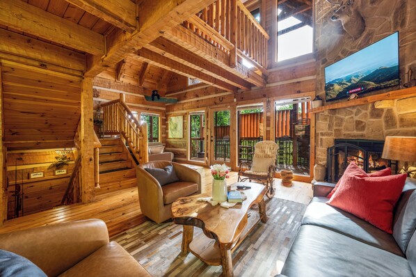 Smart TV, fireplace, video games, DVD player