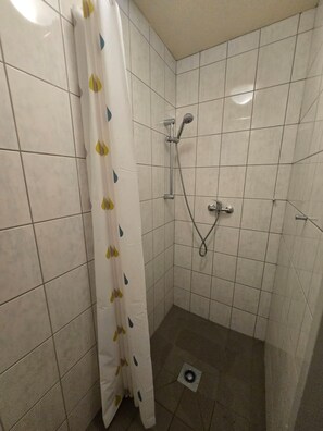 Dusche, Haartrockner, Handtücher, Toilettenpapier