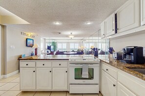 Fridge, microwave, oven, stovetop - Gorgeous beachfront condo with plenty of space, shared pool & beach access (Panama City Beach)