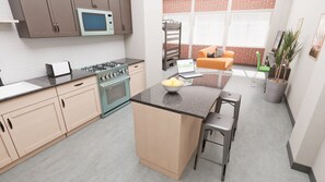 Family Studio (Bunk Bed Studio) | Private kitchen | Full-size fridge, microwave, oven, stovetop - The Lostro (Athens)