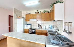 Fridge, oven, stovetop, coffee/tea maker