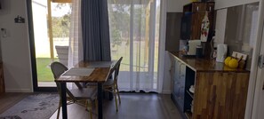 Fridge, microwave, coffee/tea maker, electric kettle
