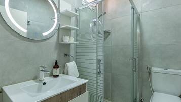 Hair dryer, towels, toilet paper