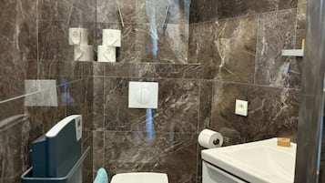 Dusche, Haartrockner, Handtücher, Seife