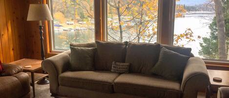 Smart-tv, een open haard, een dvd-speler en boeken