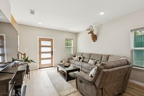 Smart TV, fireplace, table football