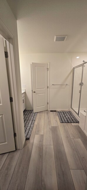 Shower, towels, soap, toilet paper