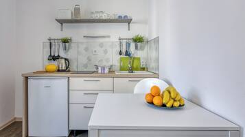 Fridge, microwave, stovetop, toaster