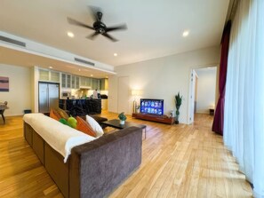 Superior Apartment, 3 Bedrooms, Balcony, City View | Living area | 30-inch flat-screen TV with cable channels